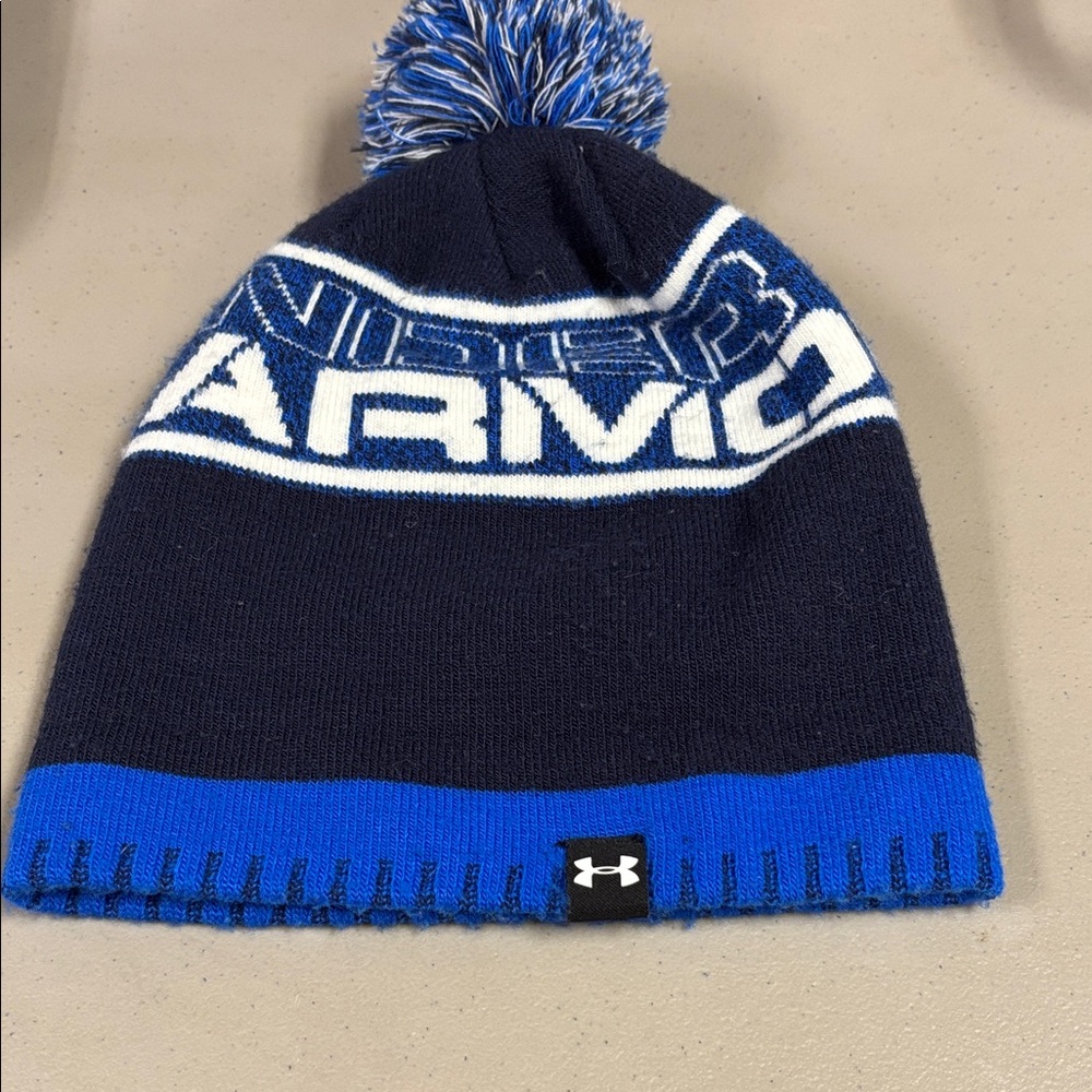 Under Armour Kids' Navy and White Pom Beanie